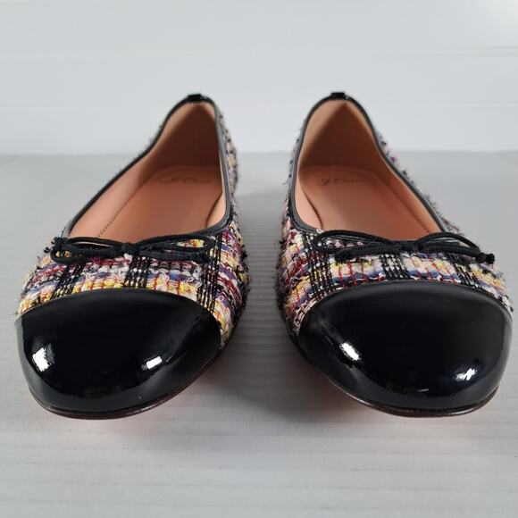 J Crew Cap Toe Ballet Flats Womens 8 Black Patent Multicolor Sparkle Tweed Shoes - Picture 5 of 14